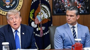President Donald Trump, Secretary of State Marco Rubio, and Secretary of Defense Pete Hegseth participate in a cabinet meeting at Camp David in Thurmont, Maryland, on July 31, 2026.