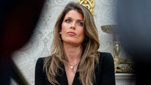 WASHINGTON, DC - MARCH 31: Lindsey Halligan, attorney for U.S. President Donald Trump, looks on during an executive order signing in the Oval Office of the White House, on March 31, 2025 in Washington, DC. (Photo by Al Drago/Getty Images)