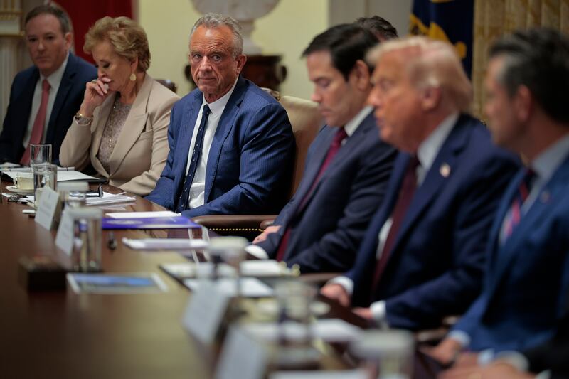 WASHINGTON, DC - AUGUST 26: Health and Human Services Secretary Robert F. Kennedy Jr. (3rd L) attends a cabinet meeting with U.S. President Donald Trump in the Cabinet Room of the White House on August 26, 2025 in Washington, DC. This is the seventh cabinet meeting of Trump's second term. (Photo by Chip Somodevilla/Getty Images)