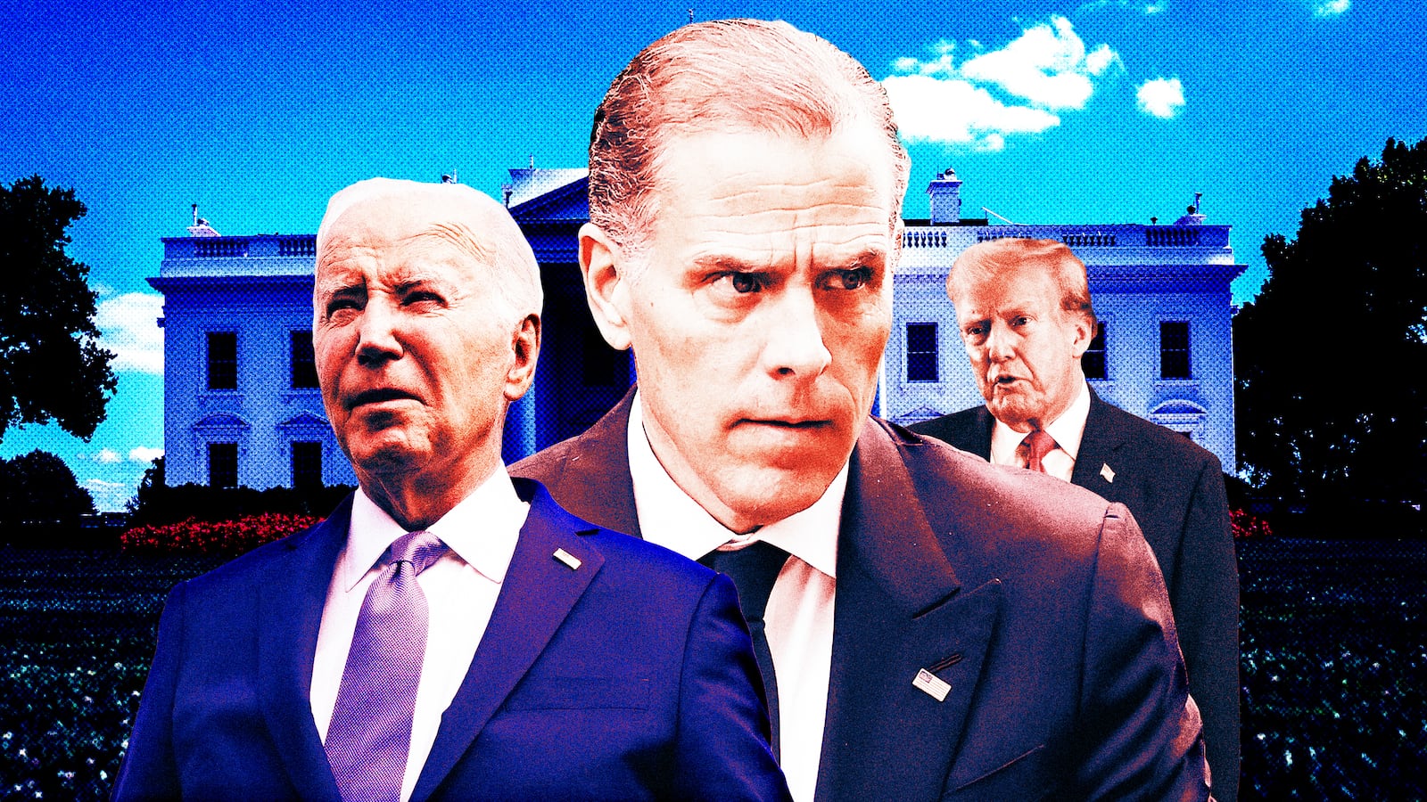A photo illustration of President Joe Biden, Hunter Biden, and Donald Trump.