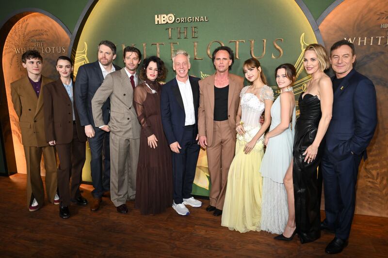Sam Nivola, Charlotte Le Bon, David Bernad, Patrick Schwarzenegger, Parker Posey, Mike White, Walton Goggins, Lisa, Sarah Catherine Hook, Leslie Bibb, Jason Isaacs at "The White Lotus" Season 3 Premiere