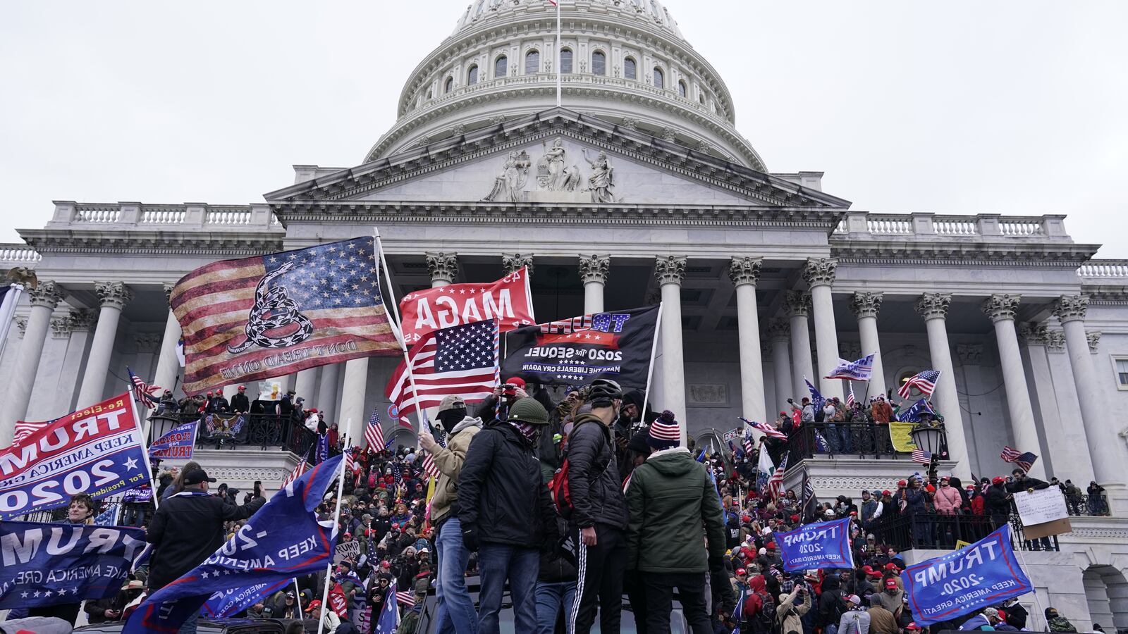 Protesters gather on the second day of pro-Trump events fueled by President Donald Trump's continued claims of election fraud on Wednesday, Jan. 6, 2021 in Washington, DC.