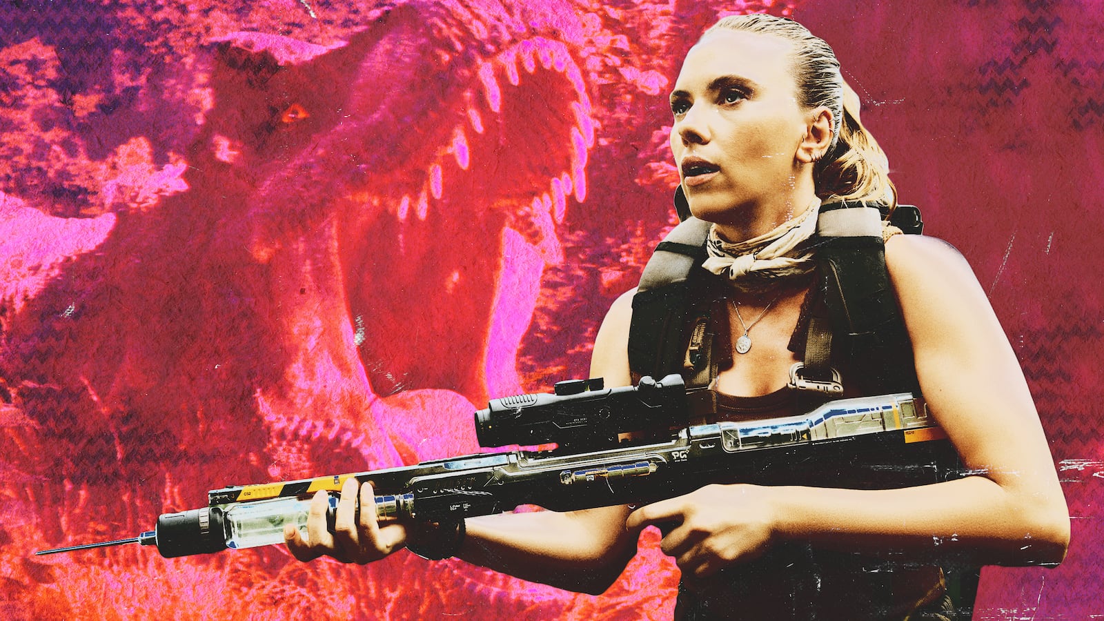 A photo illustration of Scarlett Johansson as skilled covert operations expert Zora Bennett in Jurassic World Rebirth.