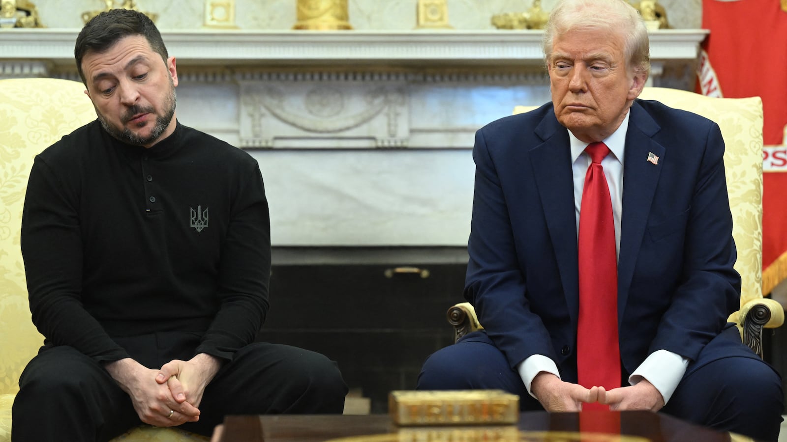 US President Donald Trump and Ukraine's President Volodymyr Zelensky meet in the Oval Office of the White House in Washington, DC, February 28, 2025.