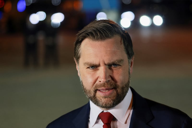 U.S. Vice President JD Vance speaks to the media before boarding Air Force Two to return to Washington, D.C., after the White House announced he would be leading the U.S. delegation in upcoming peace talks with Iran, from Budapest Ferenc Liszt International Airport in Budapest, Hungary, April 8, 2026. REUTERS/Jonathan Ernst/Pool