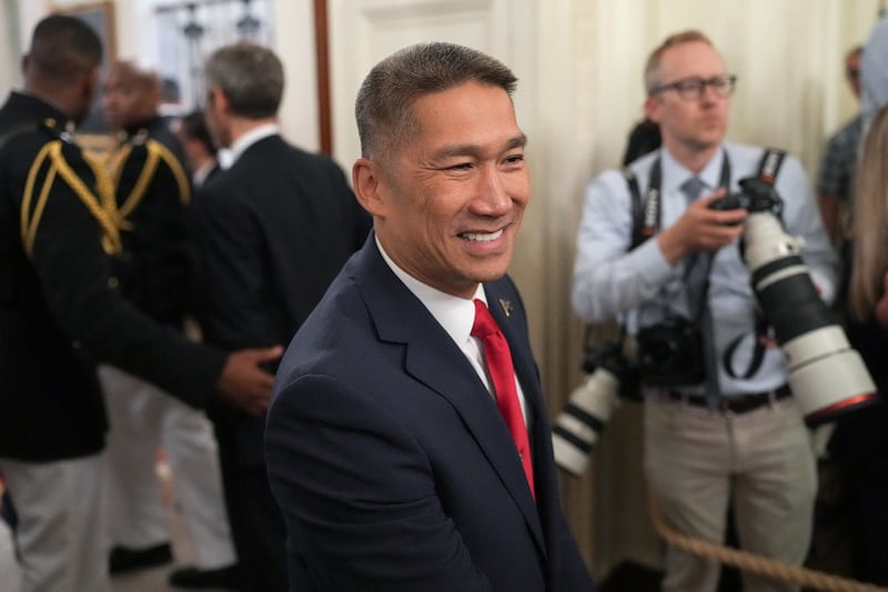 Acting U.S. Secretary of the Navy Hung Cao departs a Medal of Honor ceremony at the White House in Washington, D.C., U.S., June 18, 2026. REUTERS/Eric Lee