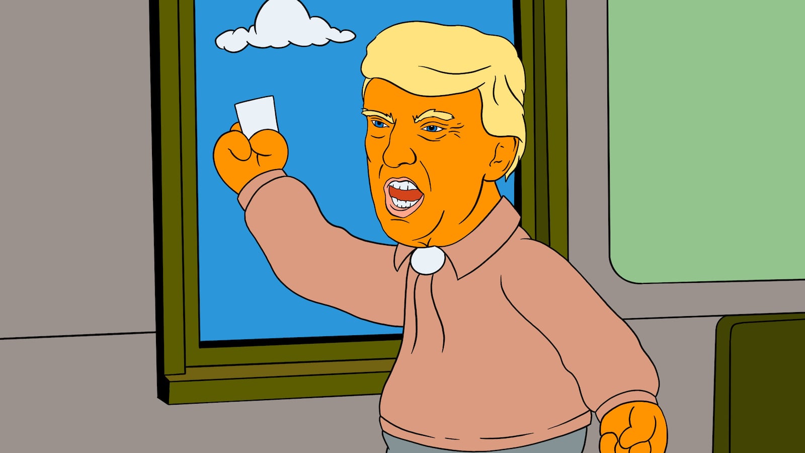Donald Trump drawn in the style of the Simpsons meme, "old man yells at cloud"