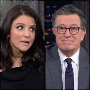 Julia Louis-Dreyfus and Stephen Colbert on "The Late Show"