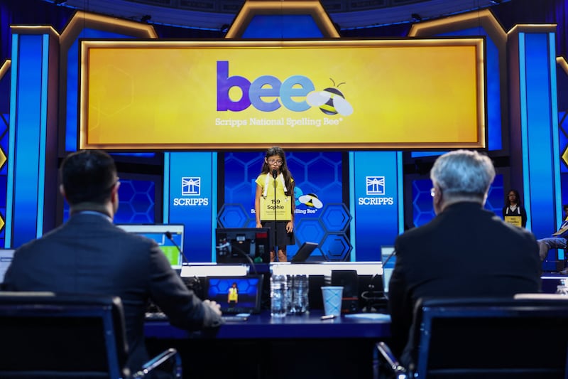 Sophie Sung from Durham, North Carolina, participates in the preliminaries of the annual Scripps National Spelling Bee in Washington, D.C., U.S., May 26, 2026.