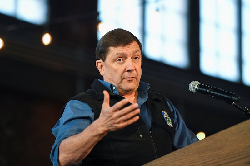 Democratic candidate for governor Troy Jackson, of Maine, speaks during a "Fighting Oligarchy" campaign rally with U.S. Senator Bernie Sanders (I-VT) in Portland, Maine, U.S., May 25, 2026.   REUTERS/Amanda Sabga