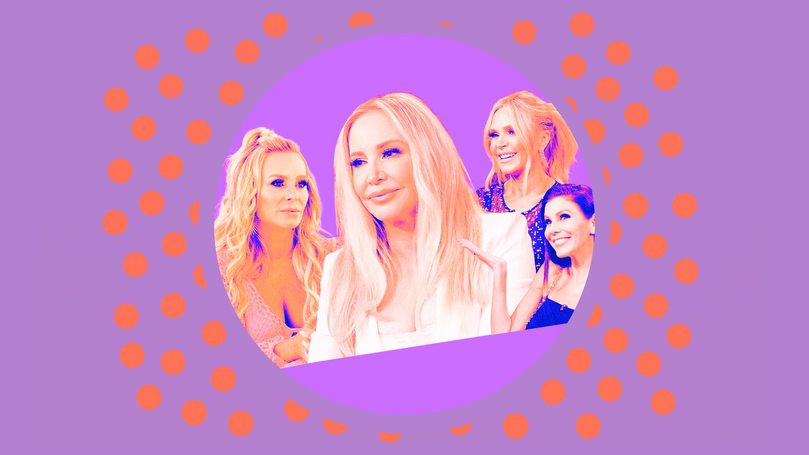 A photo illustration of Heather Amin, Tamra Judge, Heather Dubrow, and Jennifer Pedrantion on RHOC.