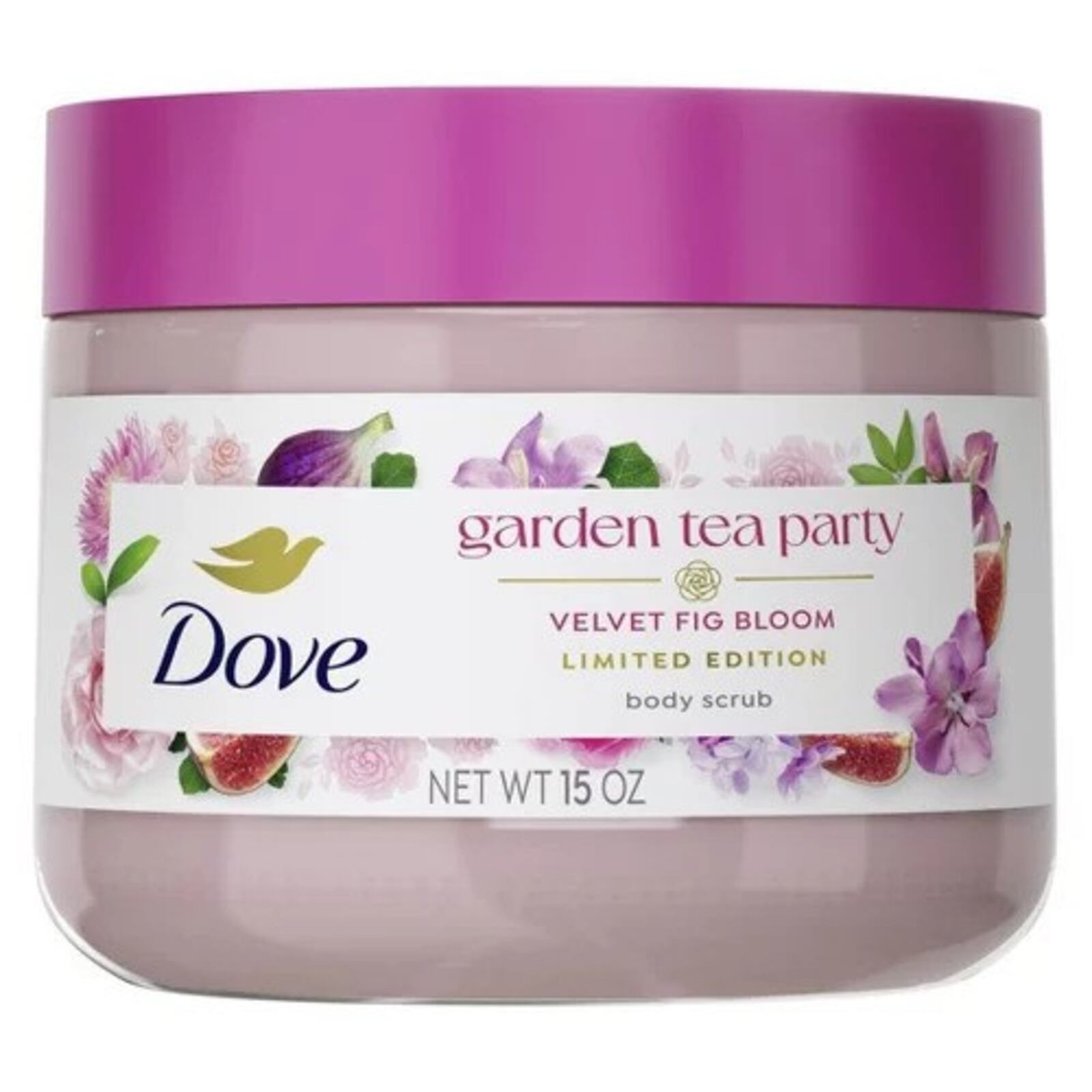 Dove's Garden Tea Party Collection limited edition Velvet Fig Bloom body scrub