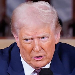 WASHINGTON, DC - MARCH 4: President Donald J Trump addresses a joint session of Congress as Vice President JD Vance and Speaker of the House Mike Johnson (R-LA) listen in the Capitol building's House chamber on Tuesday, March 04, 2025 in Washington, DC. (Photo by Jabin Botsford/The Washington Post via Getty Images)