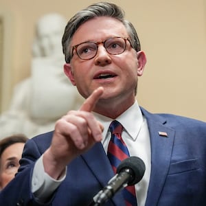 House Speaker Mike Johnson (R-LA) speaks to the media, flanked by House Republican Conference Chairwoman Lisa McClain (R-MI) and House Majority Whip Tom Emmer (R-MN), after the U.S. Senate voted to end a partial government shutdown that has snarled airports across the country, though it did not resolve a dispute over immigration enforcement that prompted the six-week standoff in the first place, on Capitol Hill in Washington, D.C., on March 27, 2026.
