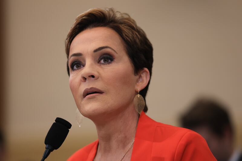 WASHINGTON, DC - JUNE 25:  Senior Advisor for the U.S. Agency for Global Media Kari Lake speaks during a House Committee on Foreign Affairs hearing on June 25, 2025 in Washington, DC. The hearing is entitled “Spies, Lies, and Mismanagement: Examining the U.S. Agency for Global Media’s Downfall”. (Photo by Joe Raedle/Getty Images)