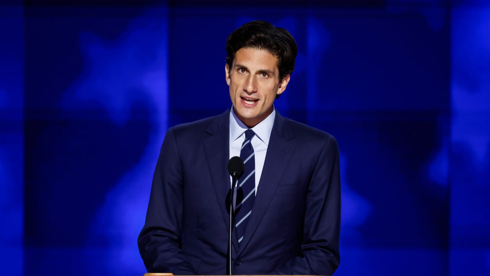 Jack Schlossberg, grandson of former U.S. President John F. Kennedy, speaks on stage during the second day of the Democratic National Convention at the United Center on August 20, 2024 in Chicago, Illinois.