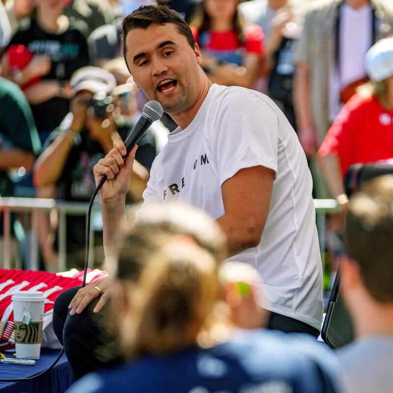 U.S. right-wing activist and commentator Charlie Kirk appears at a Utah Valley University speaking event in Orem, Utah, U.S. September 10, 2025.