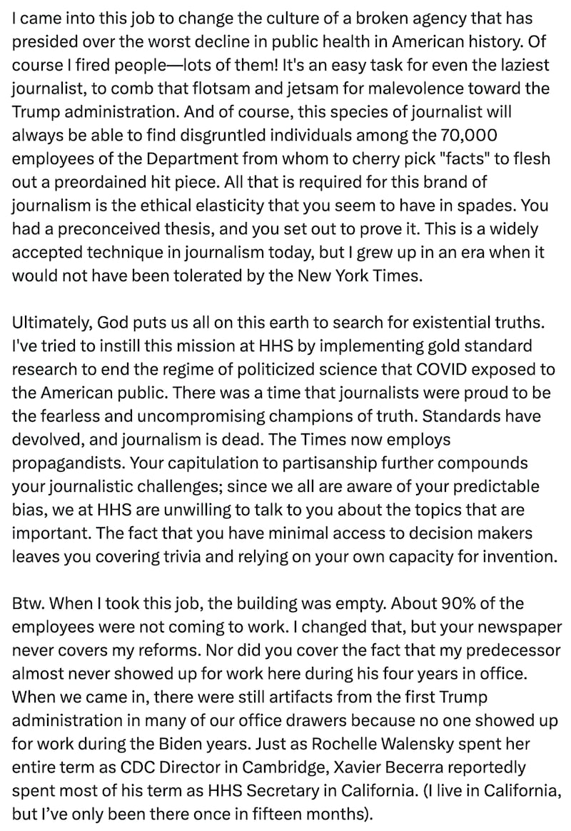 Screenshot of RFK Jr.’s X post.