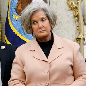 WASHINGTON, DC - FEBRUARY 04: (L-R) U.S. President Donald Trump, accompanied by U.S. National Security Adviser Michael Waltz, and White House Chief of Staff Susie Wiles, speaks during a meeting with Israeli Prime Minister Benjamin Netanyahu in the Oval Office of the White House on February 04, 2025 in Washington, DC. Netanyahu is the first foreign leader to visit Trump since he returned to the White House last month. (Photo by Anna Moneymaker/Getty Images)
