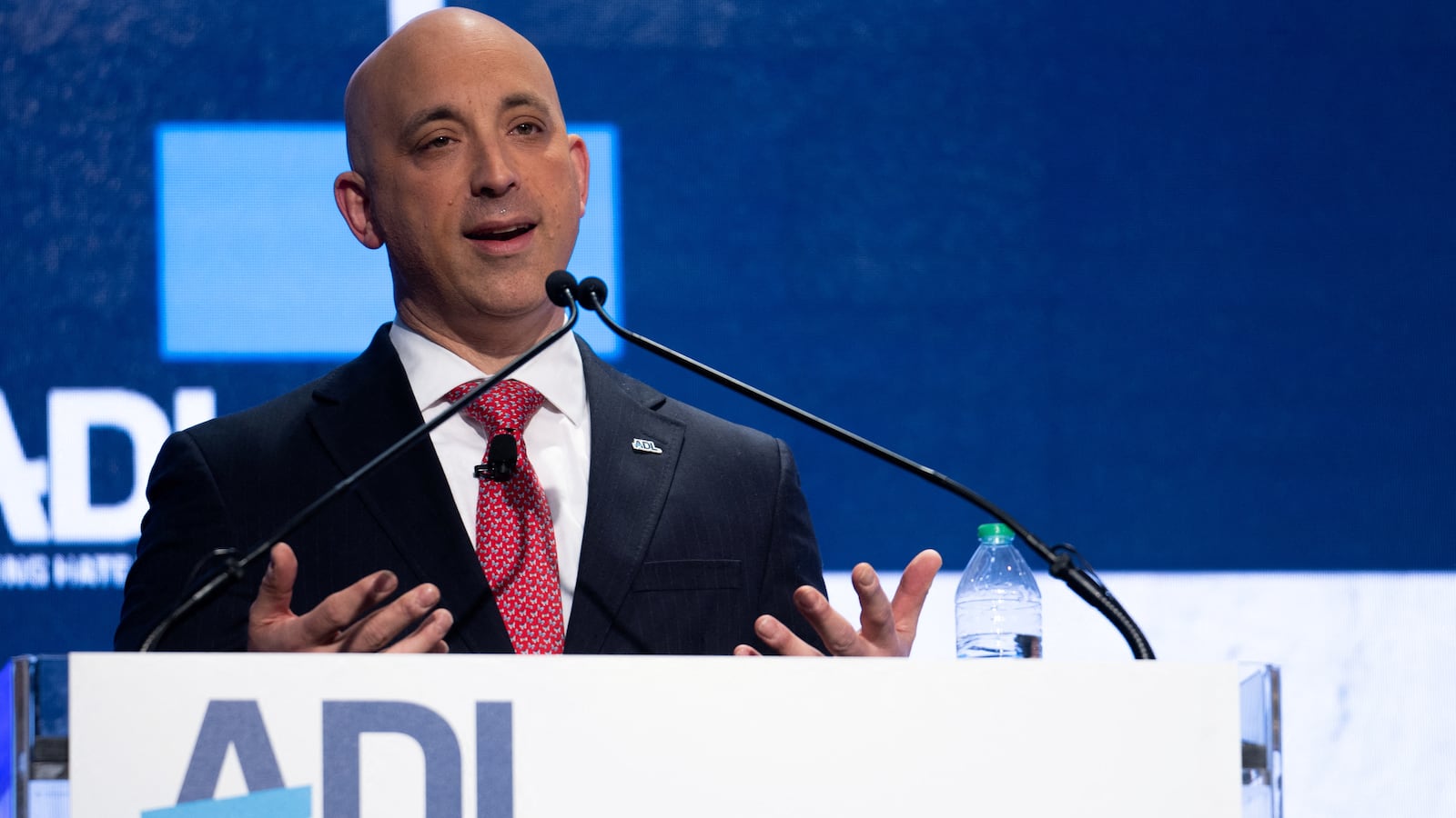 Anti-Defamation League (ADL) CEO Jonathan Greenblatt speaks during the Anti-Defamation League's \"Never is Now\" summit at the Jacob Javits Convention Center in Manhattan