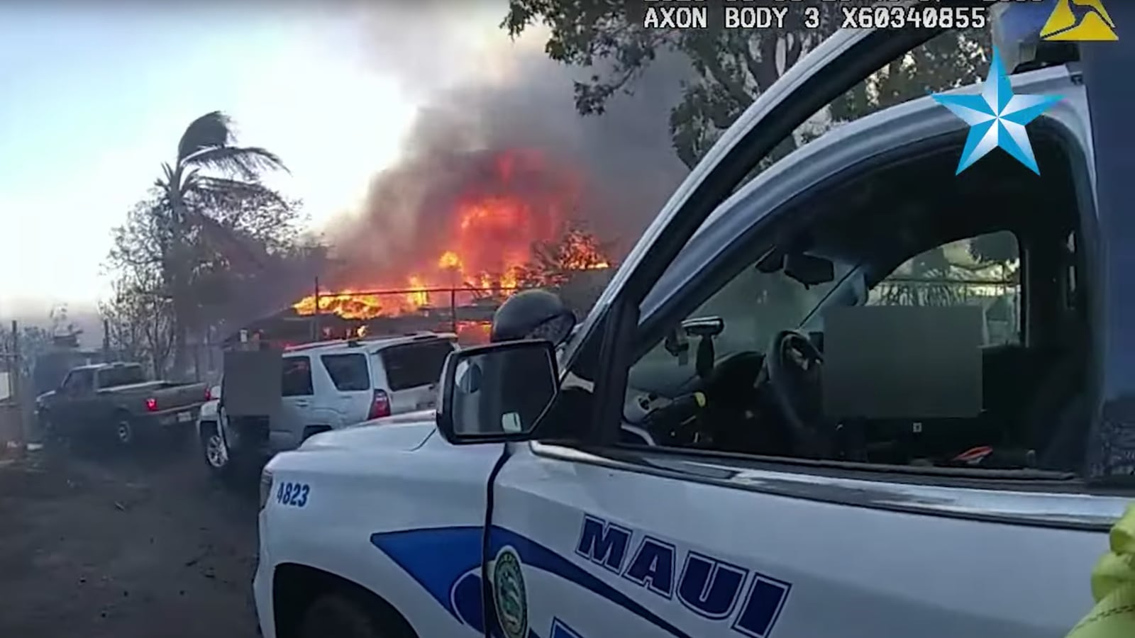 Bodycam footage from officers evacuating Lahaina residents during the Maui wildfires of August 2023.