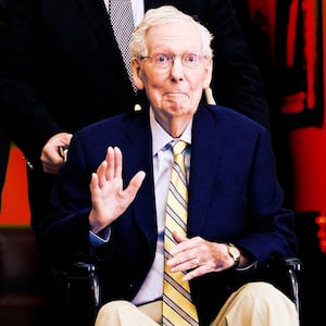A photo illustration Mitch McConnell.