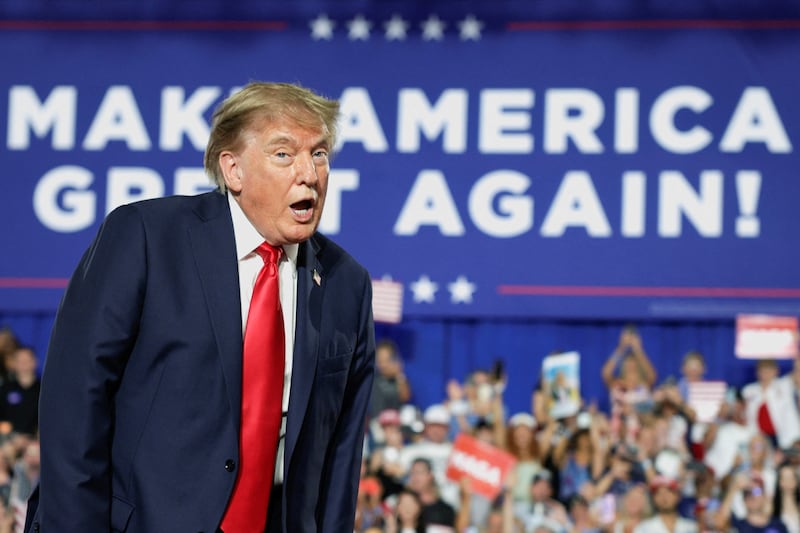 Donald Trump speaks during a campaign rally