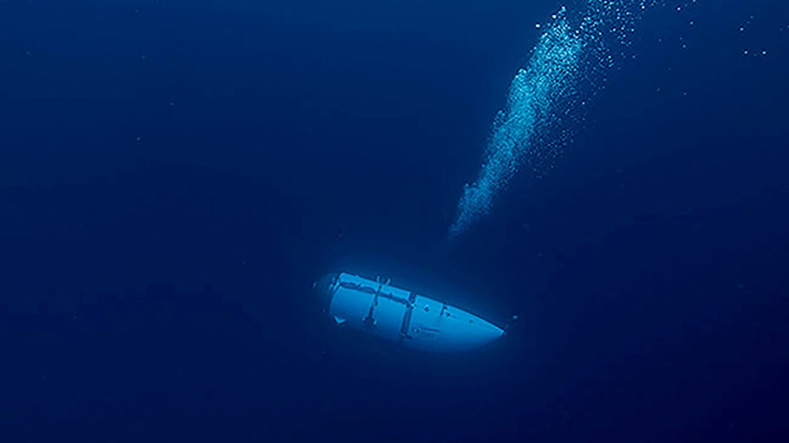 The Titan submersible, operated by OceanGate Expeditions to explore the wreckage of the sunken SS Titanic off the coast of Newfoundland, dives in an undated photograph.