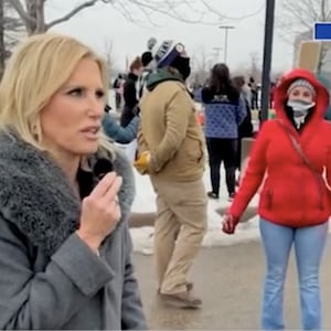 Laura Ingraham and a protester in Minneapolis.