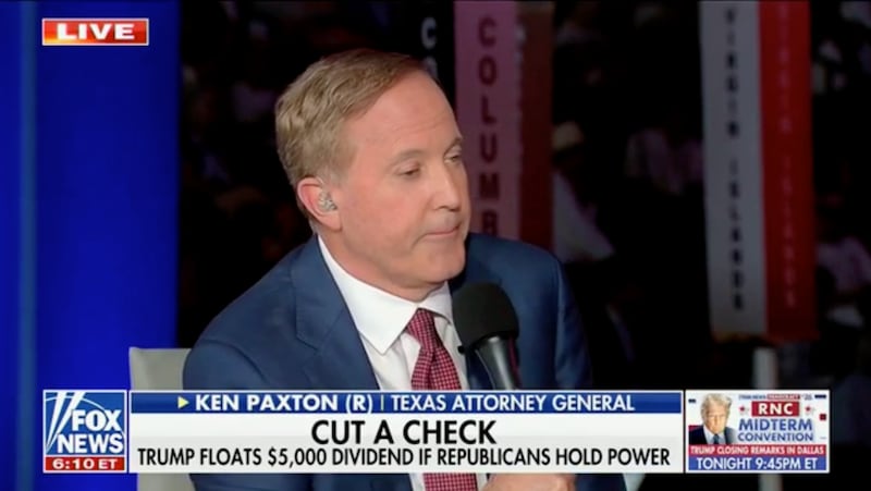 Republican Ken Paxton talks to Bret Baier on Fox News.
