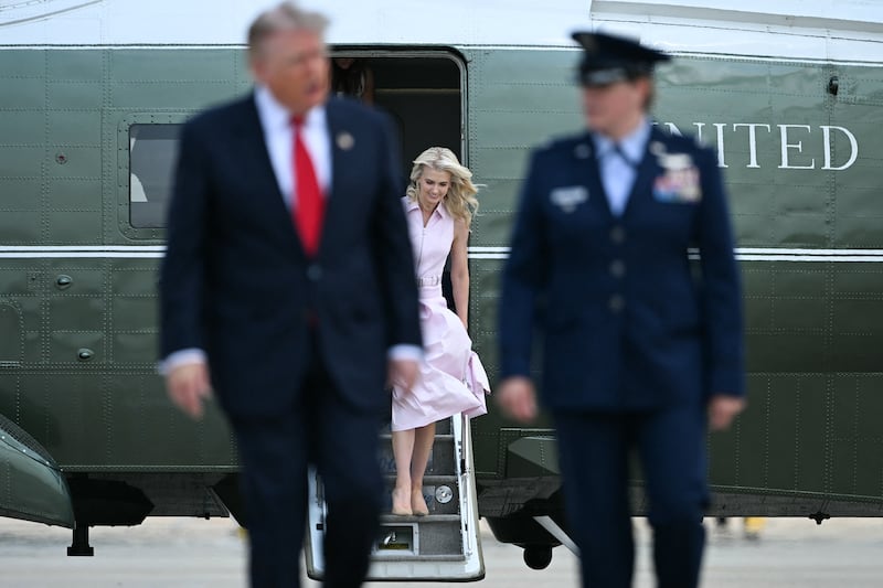 Natalie Harp exits Marine One during Trump’s July trip to Michigan.