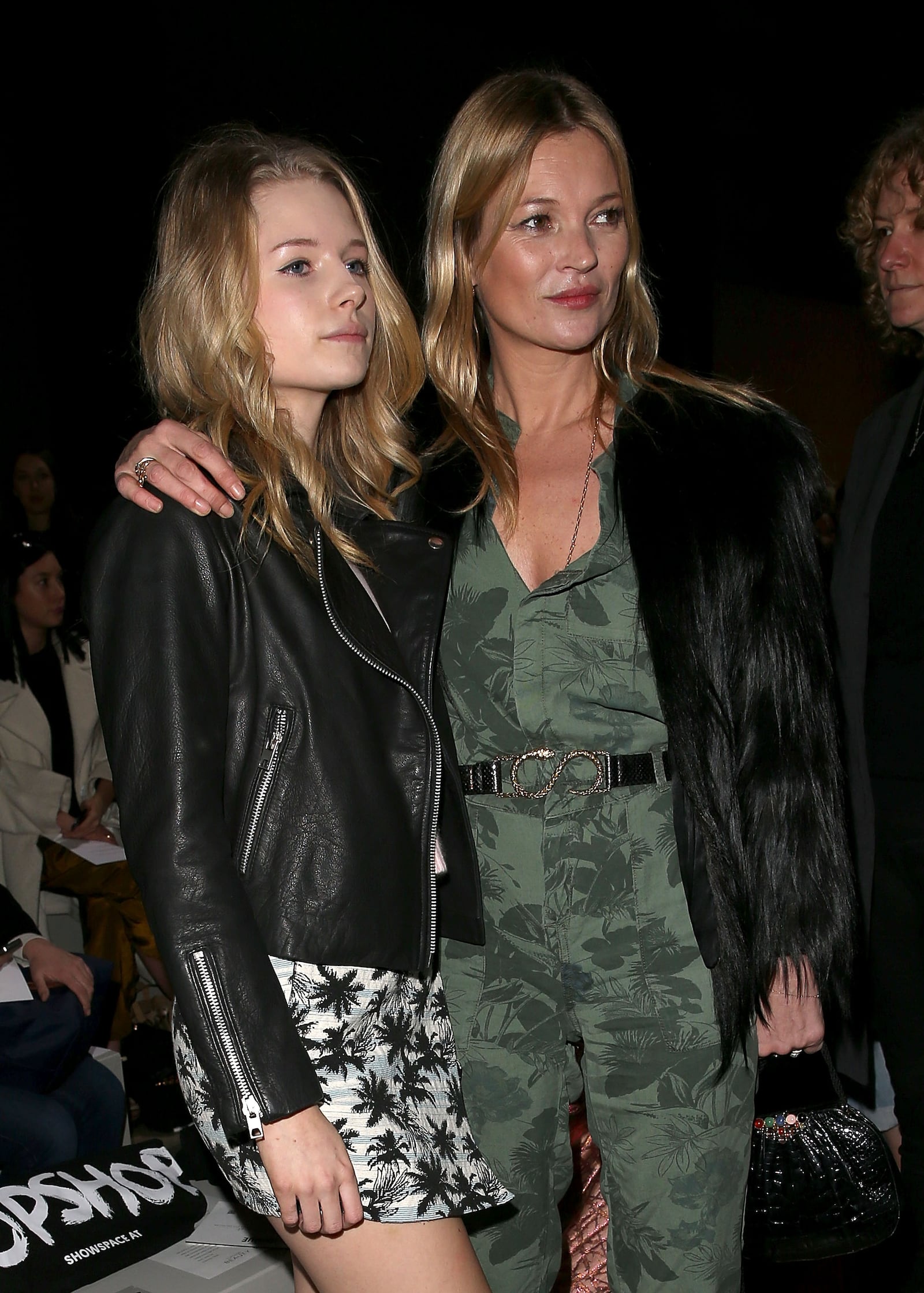 Sisters Lottie and Kate Moss at London Fashion Week on February 16, 2014, in London, England.