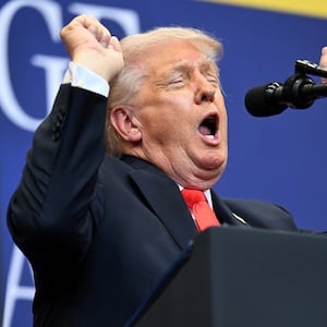 THE VILLAGES, FLORIDA - MAY 01: U.S. President Donald Trump speaks at The Villages Charter School on May 01, 2026 in The Villages, Florida. President Trump spoke about economic development, his administration's tax plan and Social Security. (Photo by Roberto Schmidt/Getty Images)
