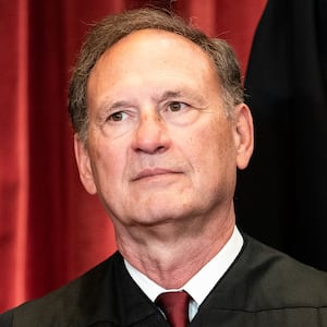Associate Justice Samuel Alito sits during a group photo of the Justices at the Supreme Court in Washington, DC on April 23, 2021