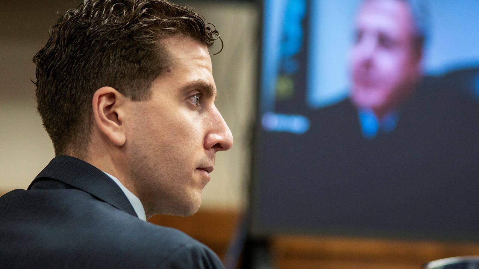 Bryan Kohberger looks to his right in court.