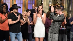 Jason Aldean, Gal Gadot, and Sam Smith on Gadot’s episode of “SNL.”