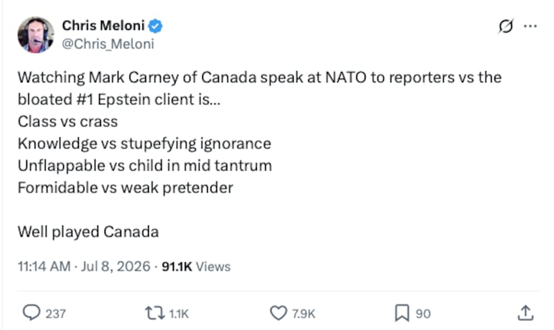 Meloni also took a shot at Trump by calling him "the bloated #1 Epstein client."