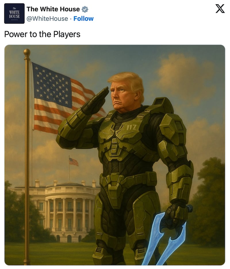 Donald Trump photoshopped into Halo character Master Chief.