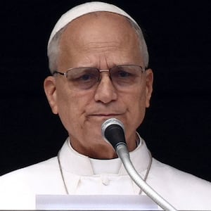 Pope Leo XIV leads the Angelus prayer from the window of the Apostolic Palace at the Vatican, March 1, 2026.