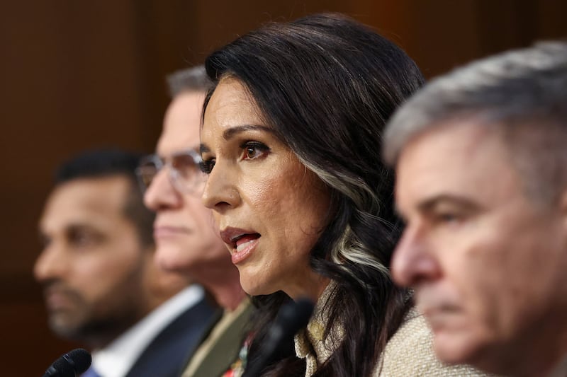 Director of National Intelligence (DNI) Tulsi Gabbard testifies before a Senate Intelligence Committee hearing on Capitol Hill in Washington, D.C., U.S., March 18, 2026.  REUTERS/Kevin Lamarque