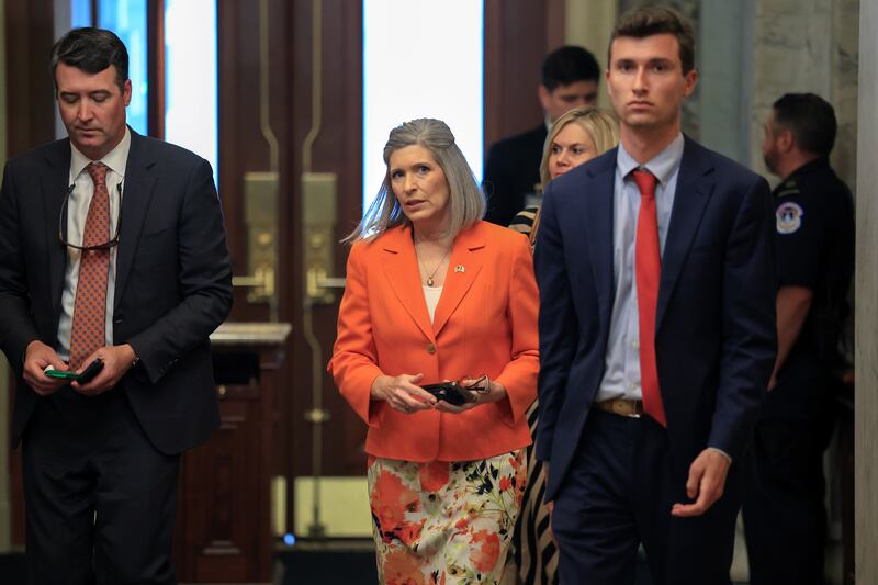 Sen Joni Ernst arriving at the U.S. Capitol on June 25 as lawmakers worked to pass President Donald Trump's "One Big, Beautiful Bill" act.