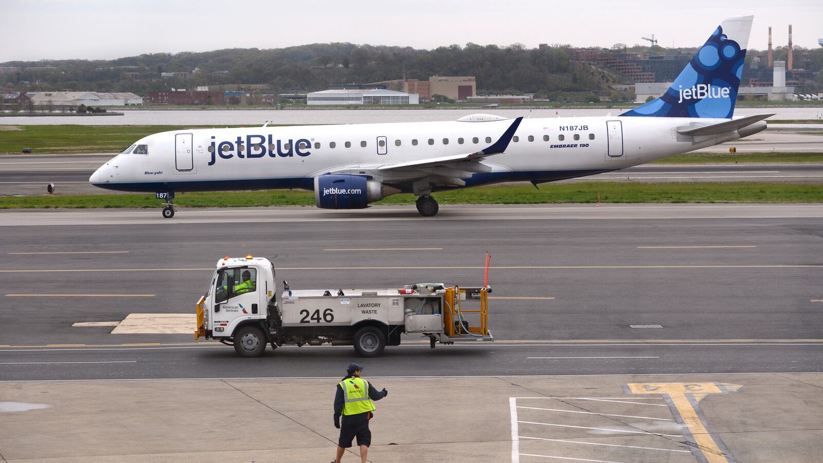 A JetBlue flight rolled off the runway and onto the grass at Boston Logan International Airport.