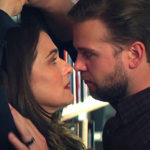 (L-R) Rachel Weisz as The Protagonist and Leo Woodall as Vladimir.