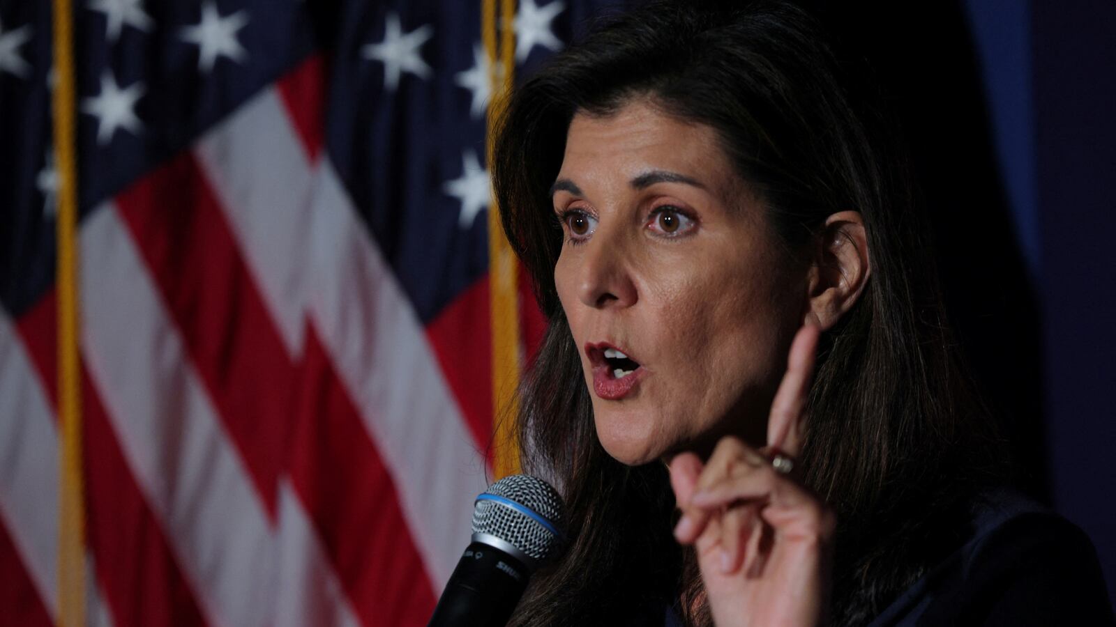 Republican presidential candidate and former U.S. Ambassador to the United Nations Nikki Haley speaks at a “Veterans for Nikki” campaign event at VFW Post 1631 in Concord, New Hampshire, U.S., May 24, 2023.