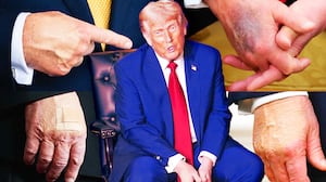 A photo collage of Donald Trump's bruised hands throughout the year.