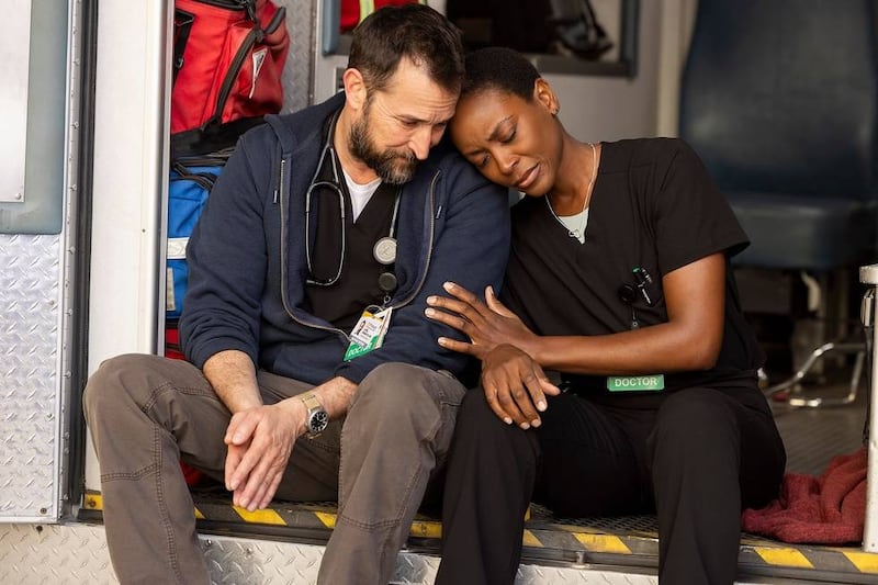 Noah Wyle and Tracy Ifeachor in “The Pitt” Season 1.