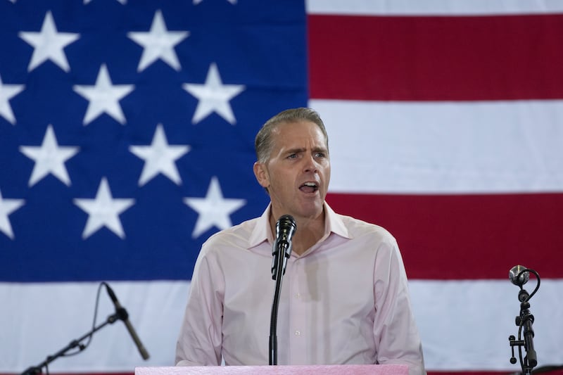 CEDAR RAPIDS, IOWA - AUGUST 23: Conservative commentator Scott Jennings speaks at the Ashley's BBQ Bash fundraiser hosted by U.S. Rep. Ashley Hinson (R-IA) on August 23, 2025 in Cedar Rapids, Iowa. The event was the fifth annual, which she holds to support Iowa Republican causes and candidates. (Photo by Scott Olson/Getty Images)