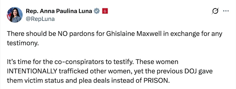 GOP congresswoman rejects the idea of pardoning Ghislaine Maxwell in exchange for her cooperation in the Jeffrey Epstein investigation.