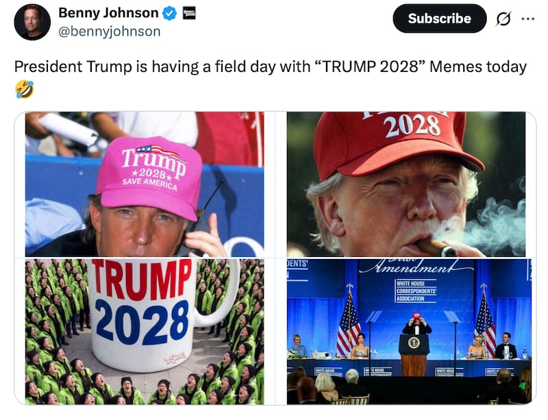 Benny Johnson posts about Trump's 2028 memes.