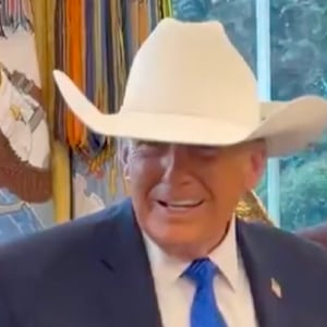 Trump in a $10,000 cowboy hat.